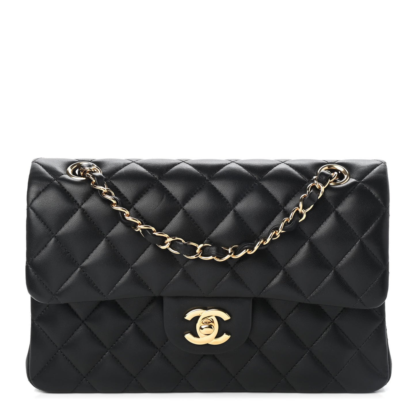 Lambskin Quilted Small Double Flap Black