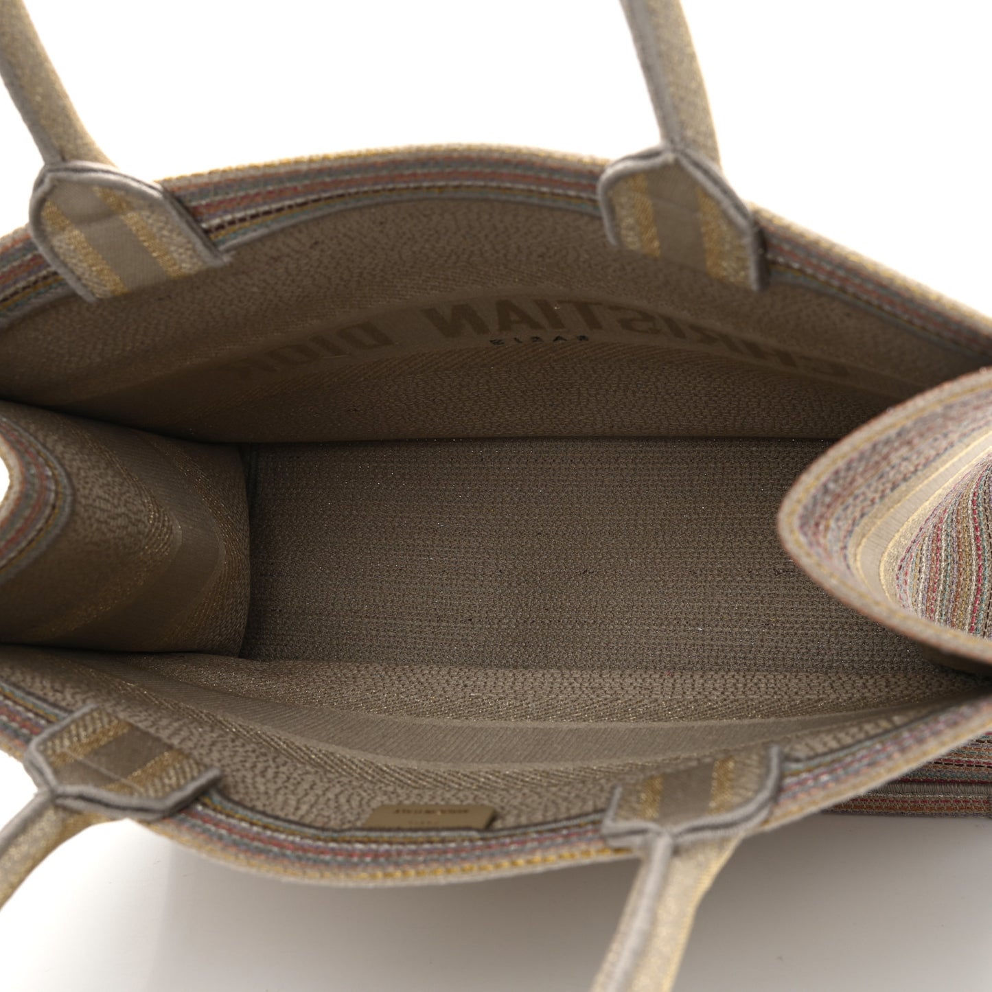 Canvas Embroidered Medium Stripes Book Tote Beige Multicolor