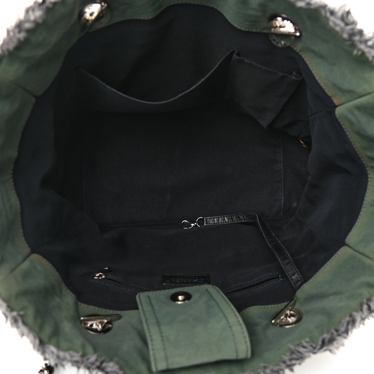 Canvas Stitched Tweed Large Tote Dark Green