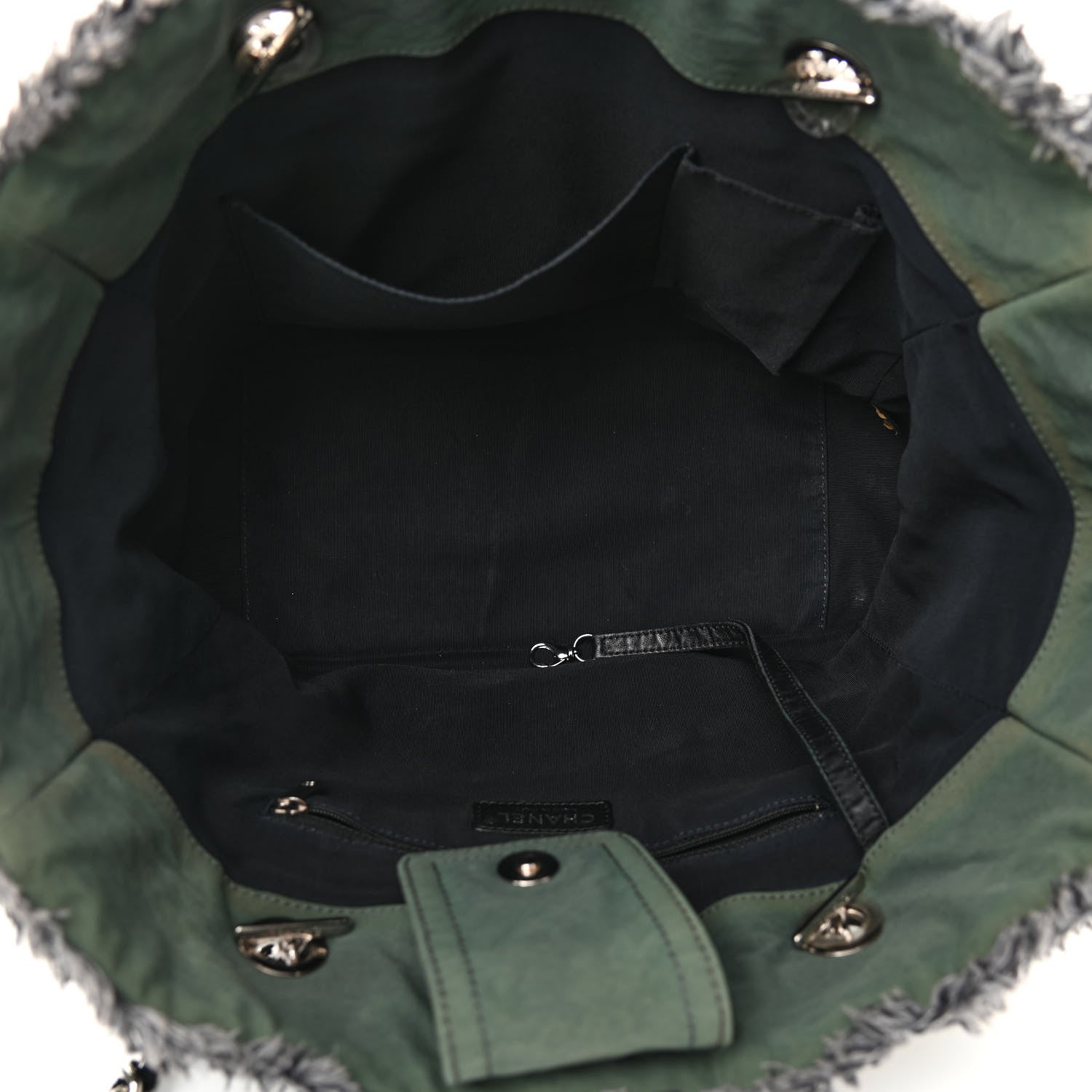 Chanel Canvas Stitched Tweed Large Tote Dark Green 5 of 11