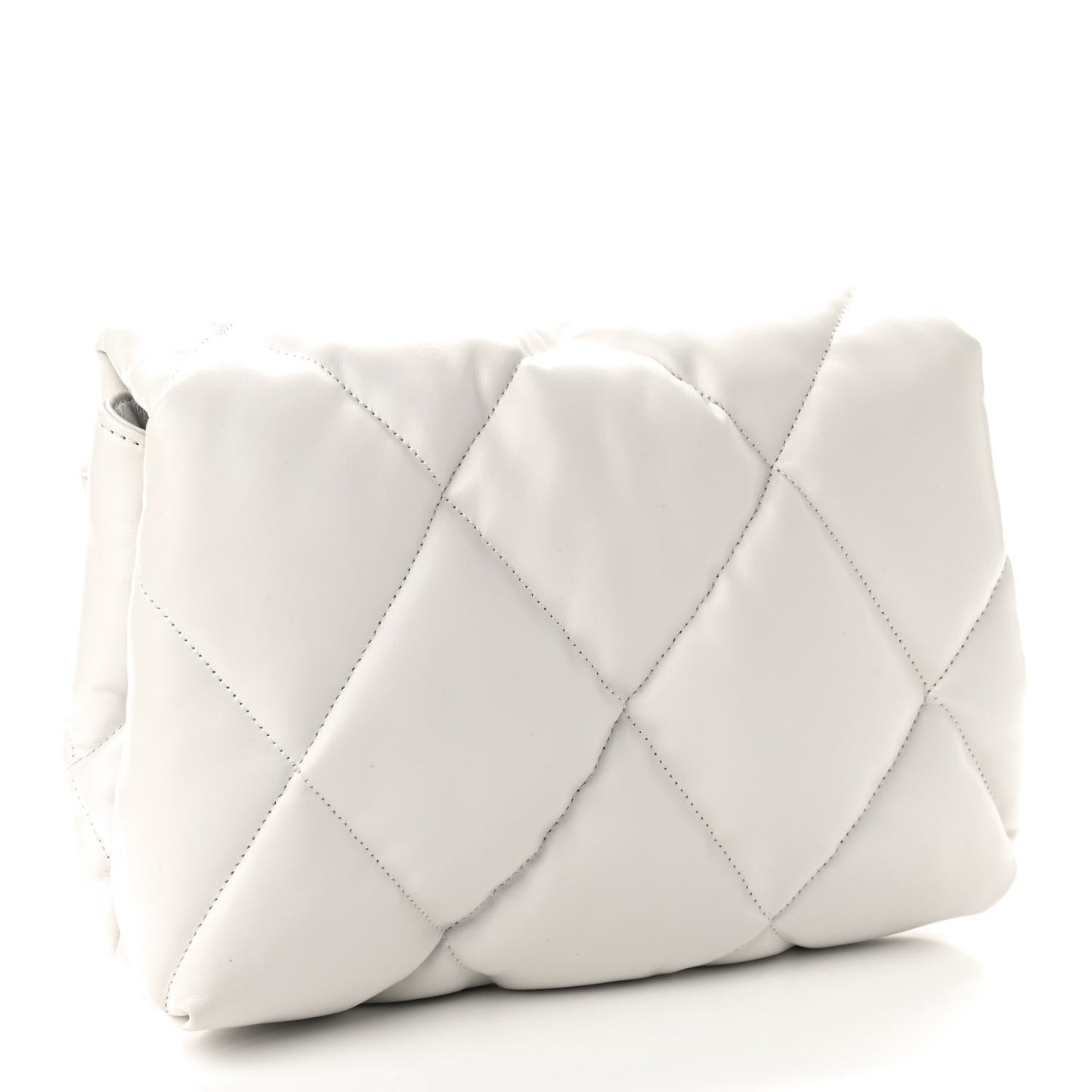 Nappa Calfskin Quilted Touch B Puffy Clutch White
