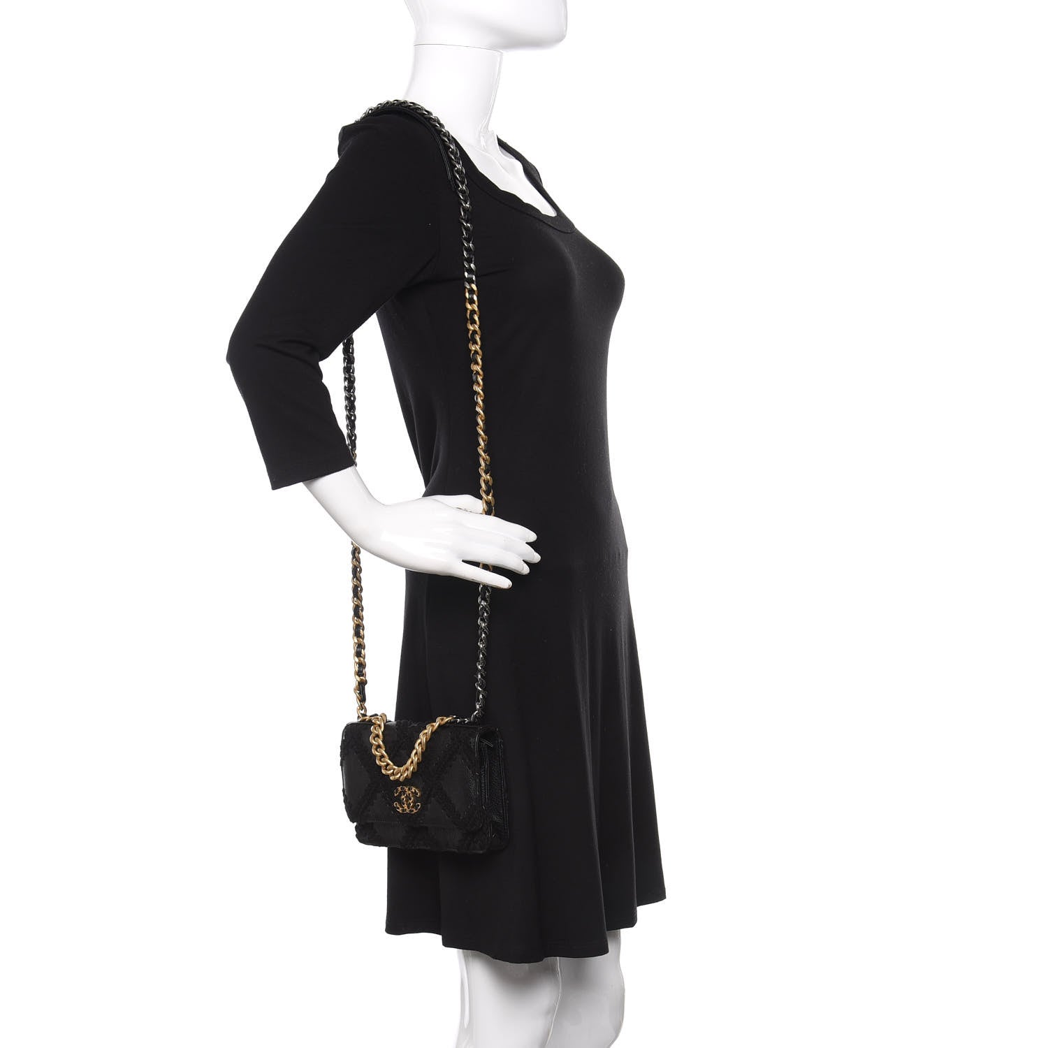 Chanel Calfskin Crochet 19 Wallet On Chain WOC Black 2 of 13