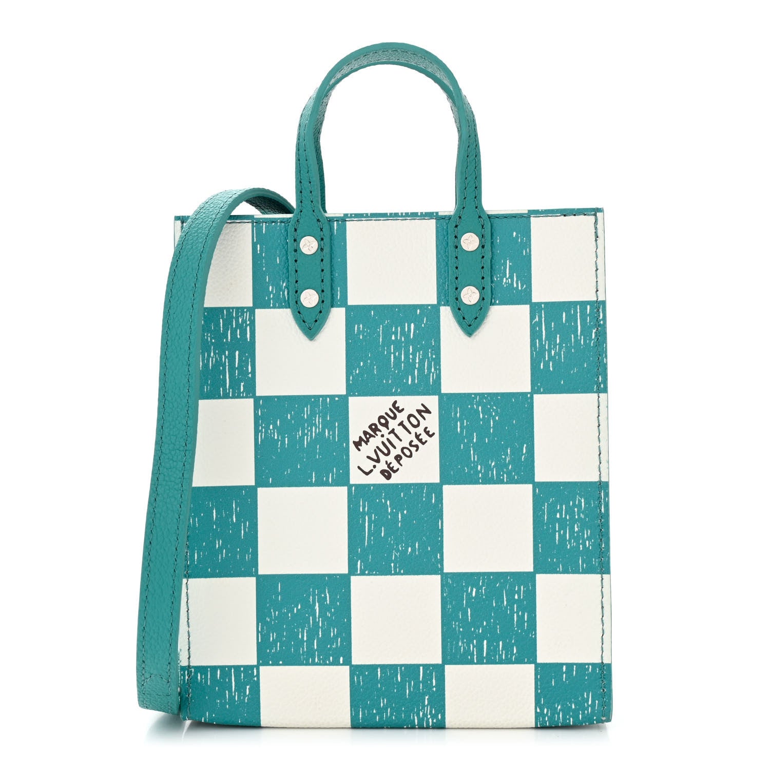 Louis Vuitton Calfskin Damier Sac Plat XS Blue Teal 1 of 9