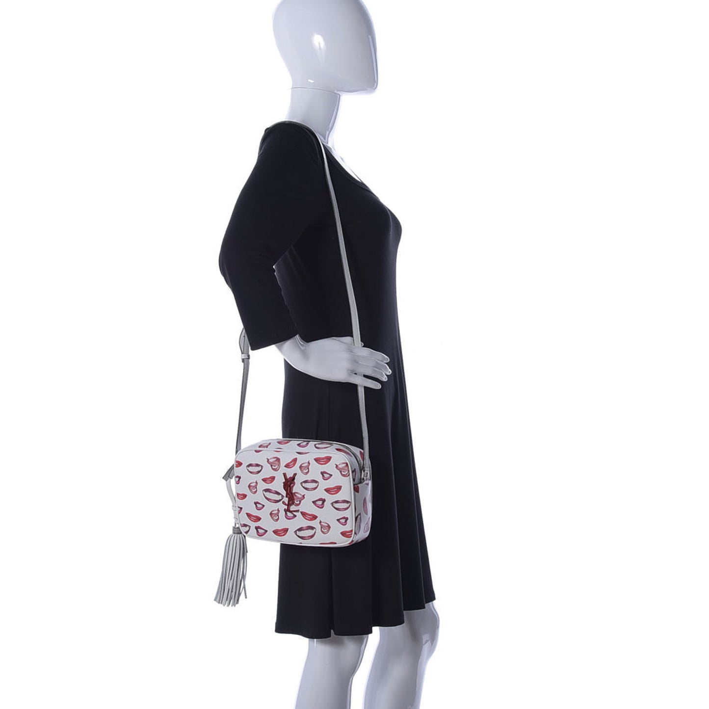 Grain De Poudre Lips Print Medium Classic Monogram Camera Bag White Red