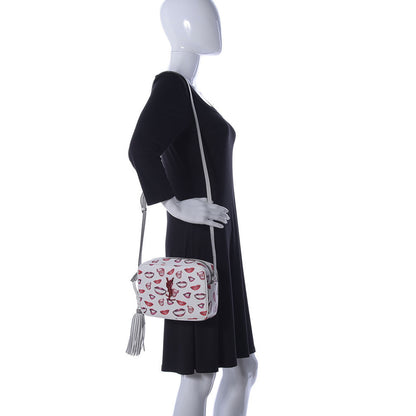 Saint Laurent Grain De Poudre Lips Print Medium Classic Monogram Camera Bag White Red 2 of 11
