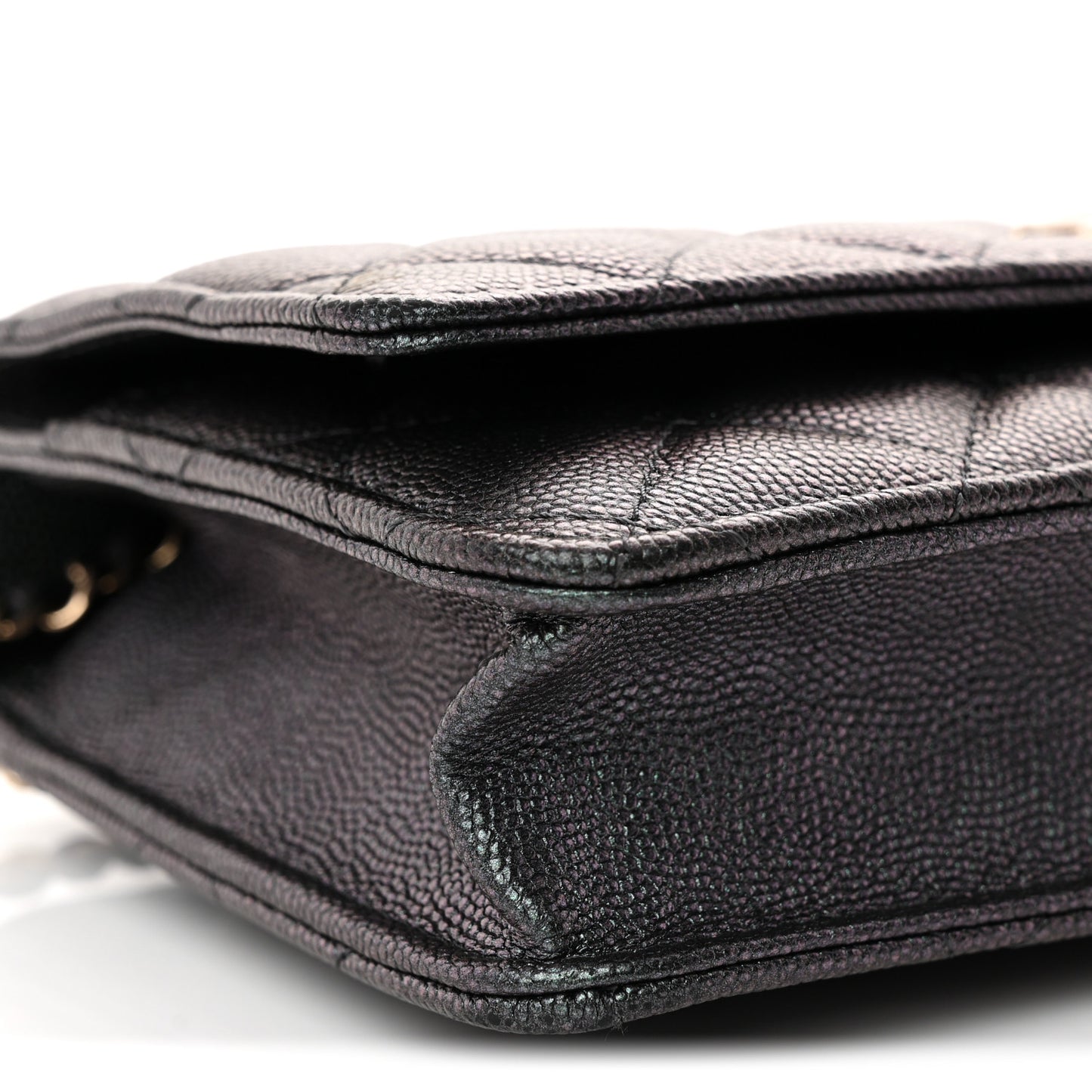 Iridescent Caviar Quilted Wallet on Chain WOC Dark Blue