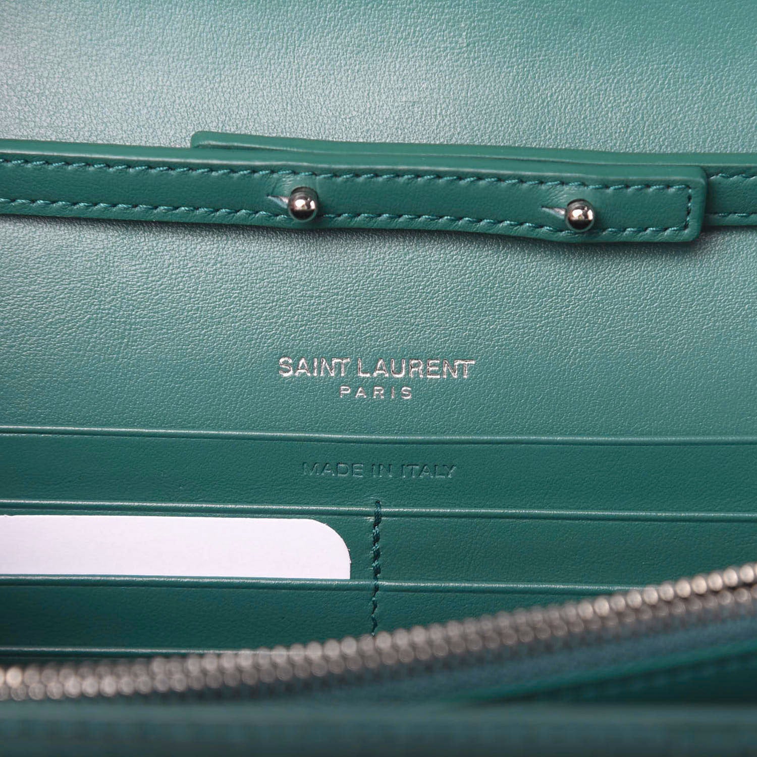 Saint Laurent Calfskin Crocodile Embossed Monogram Chain Wallet Water Green 8 of 11