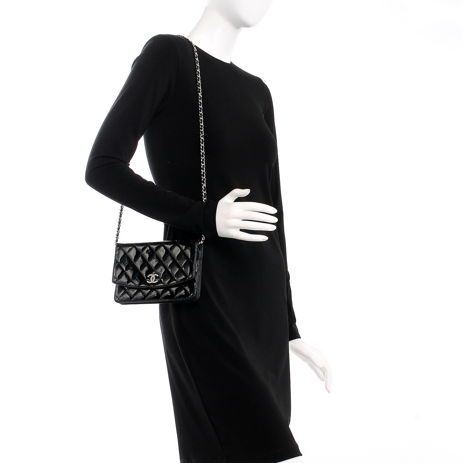 Chanel Patent Quilted Brilliant Wallet On Chain WOC Black 2 of 8