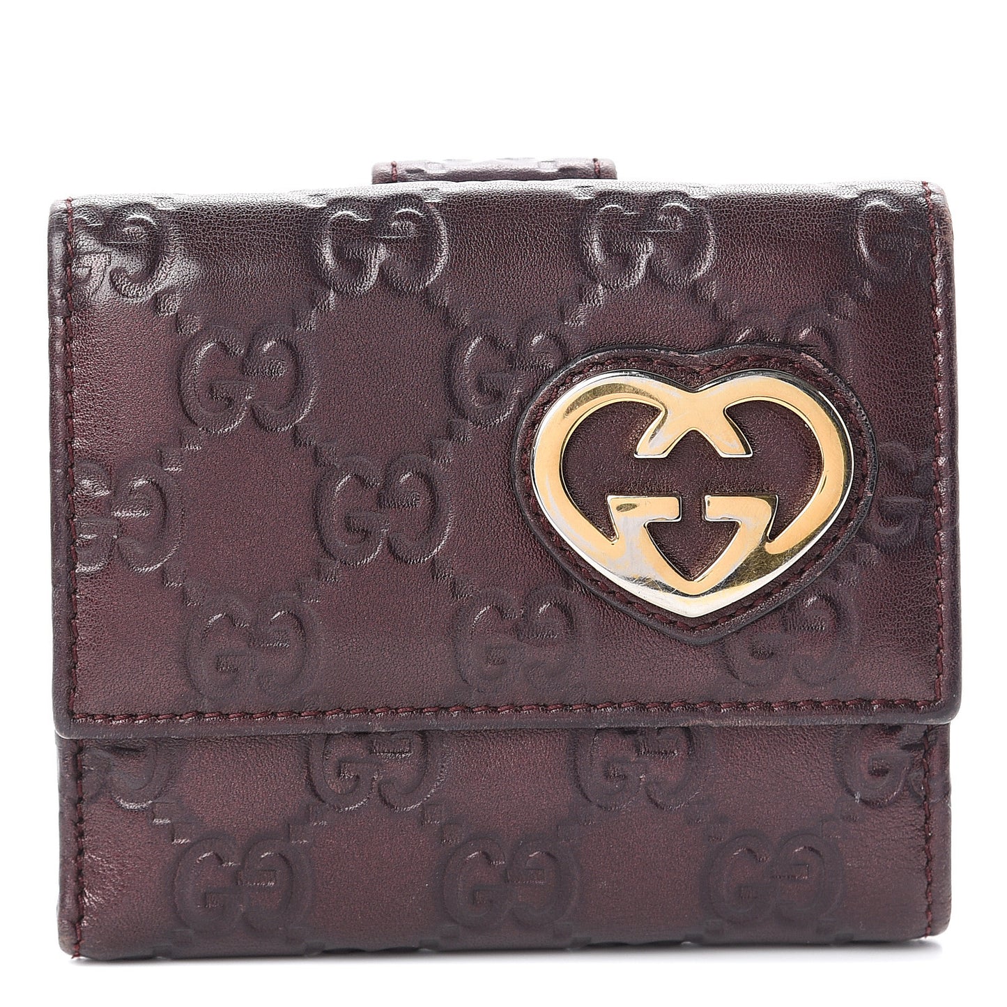 Guccissima Lovely Heart French Flap Wallet Brown