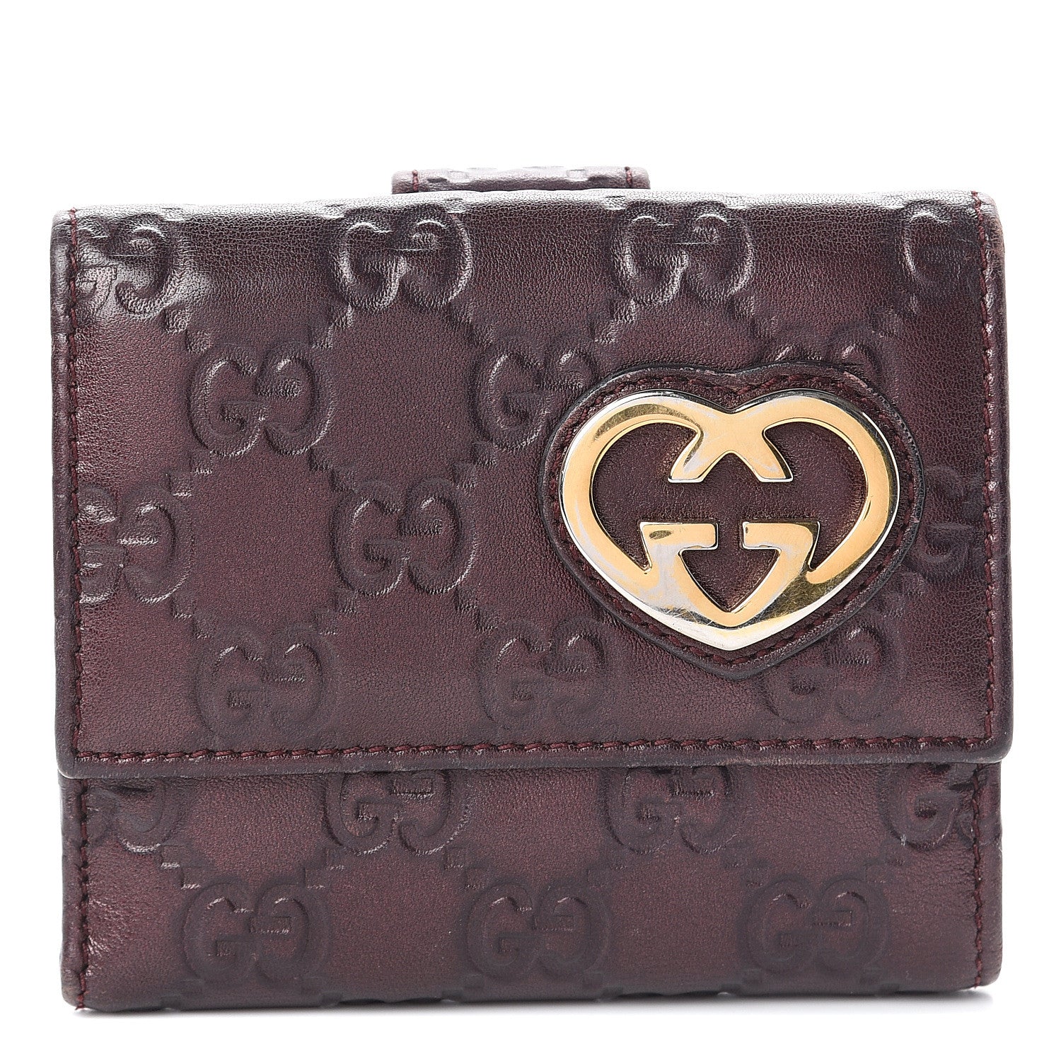 Gucci Guccissima Lovely Heart French Flap Wallet Brown 1 of 6