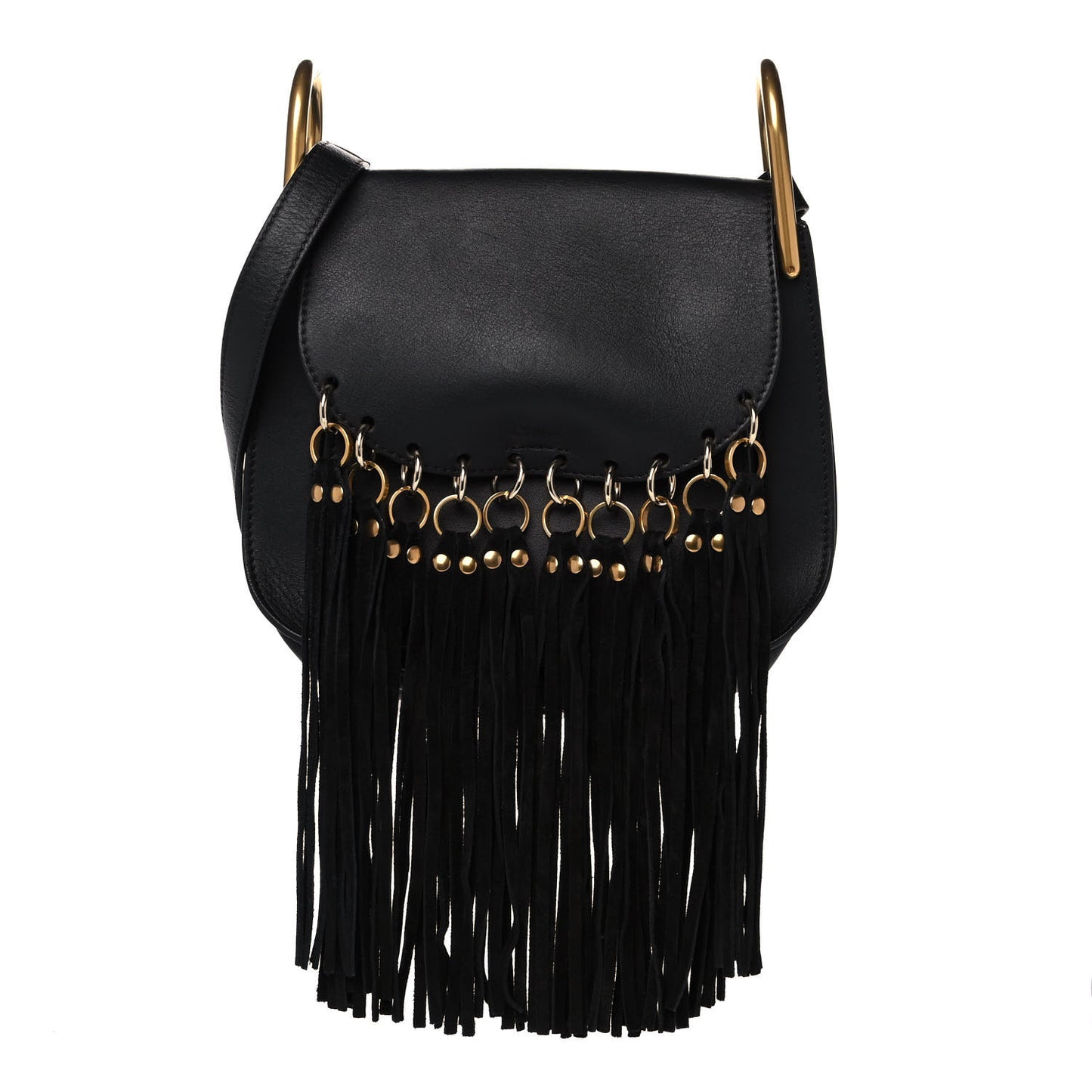 Calfskin Small Hudson Fringe Shoulder Bag Black
