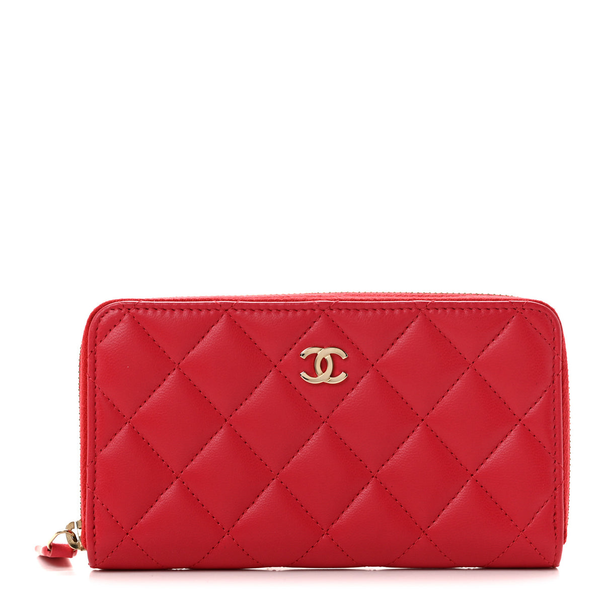 Chanel Lambskin Quilted Medium Zip Around Wallet Light Red 1 of 9