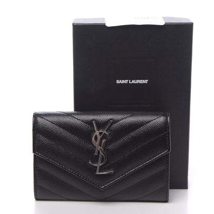 Saint Laurent Grain De Poudre Matelasse Chevron Small Monogram Envelope Wallet Black 7 of 7