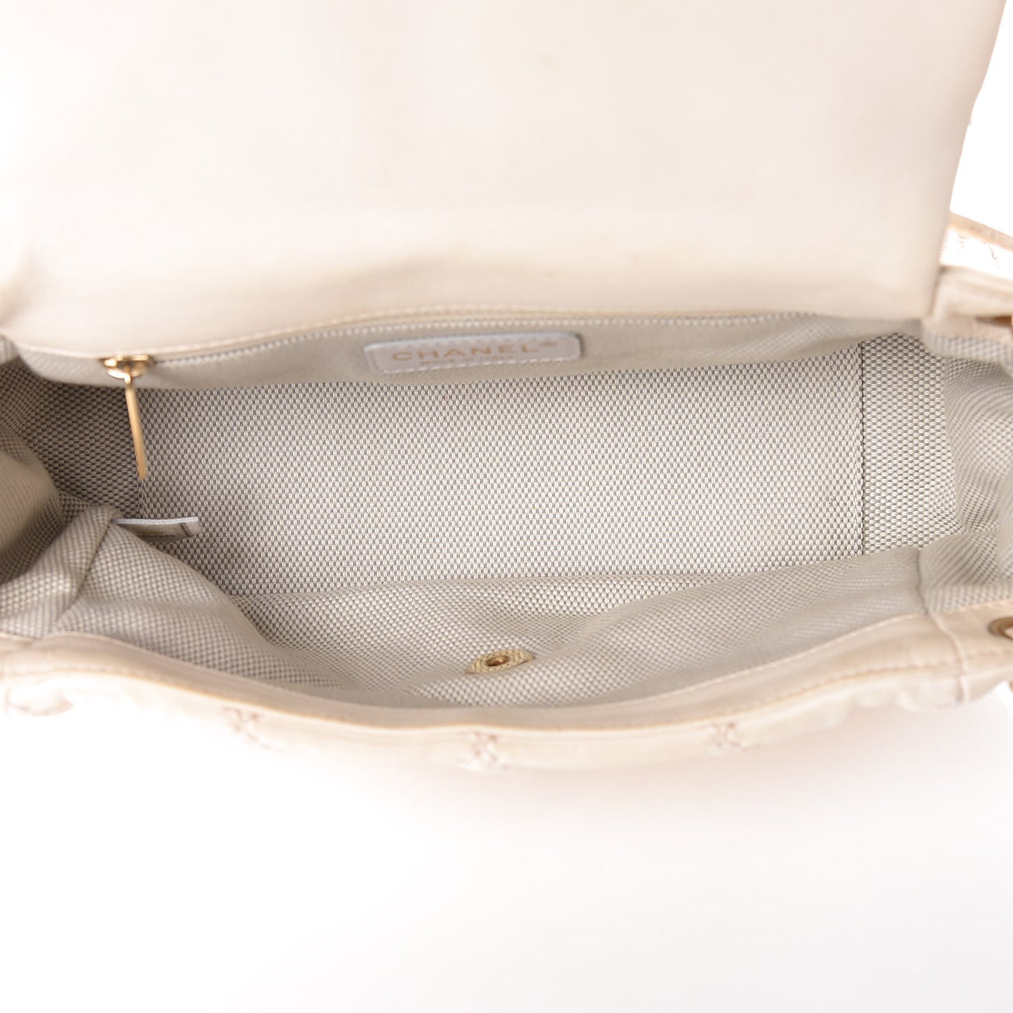 Calfskin Quilted Retro Chain Flap Beige