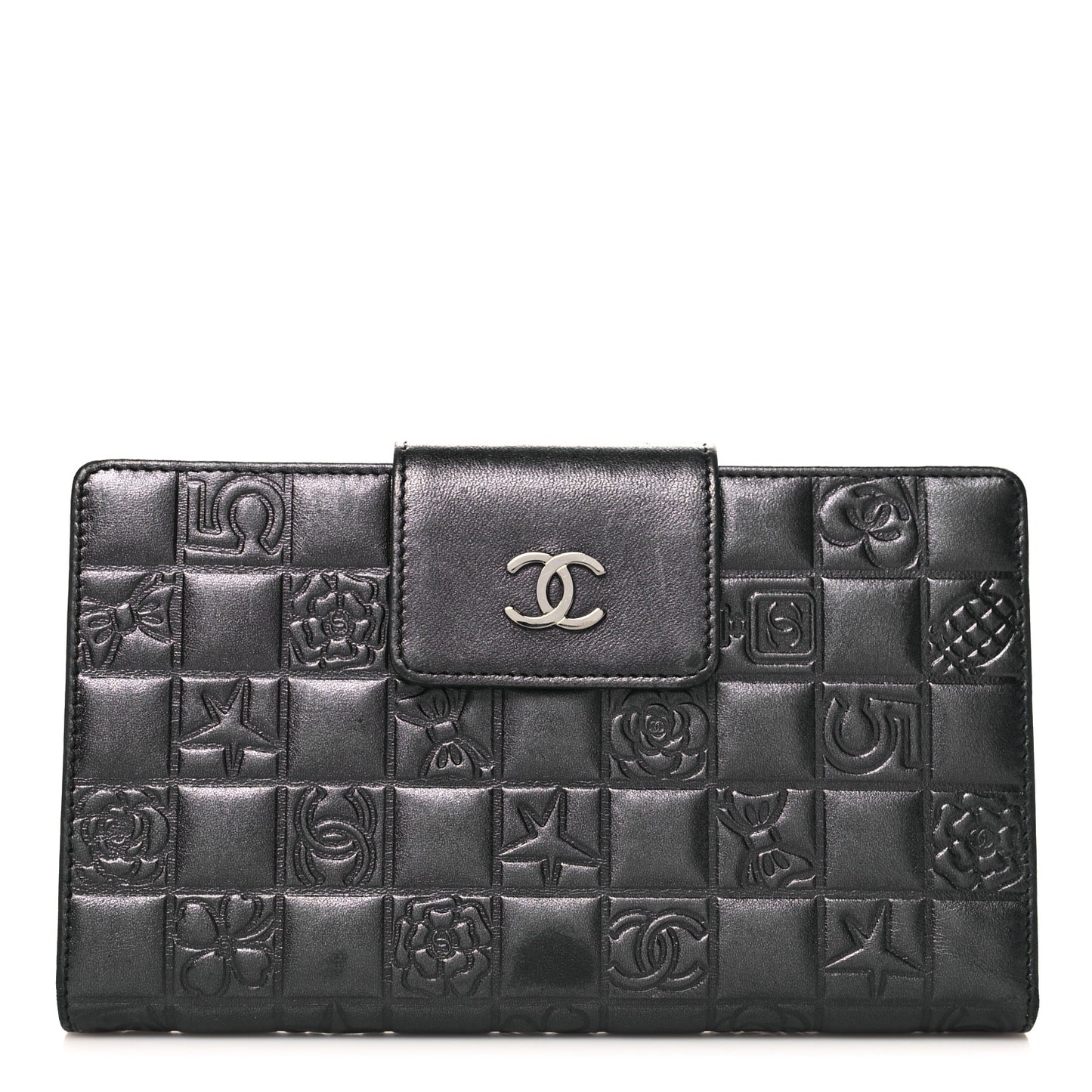 Calfskin Lucky Symbols French Wallet Black