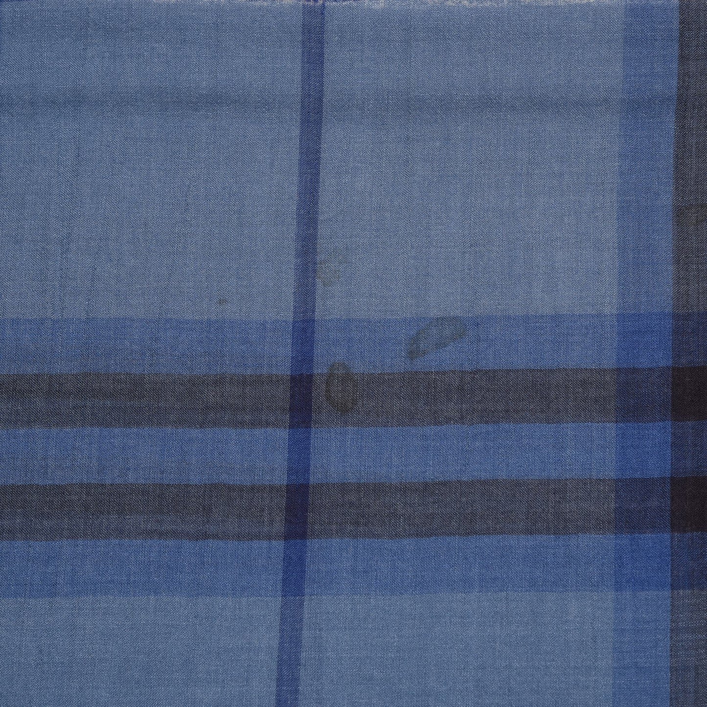 Wool Silk Gauze Giant Check Scarf Blue