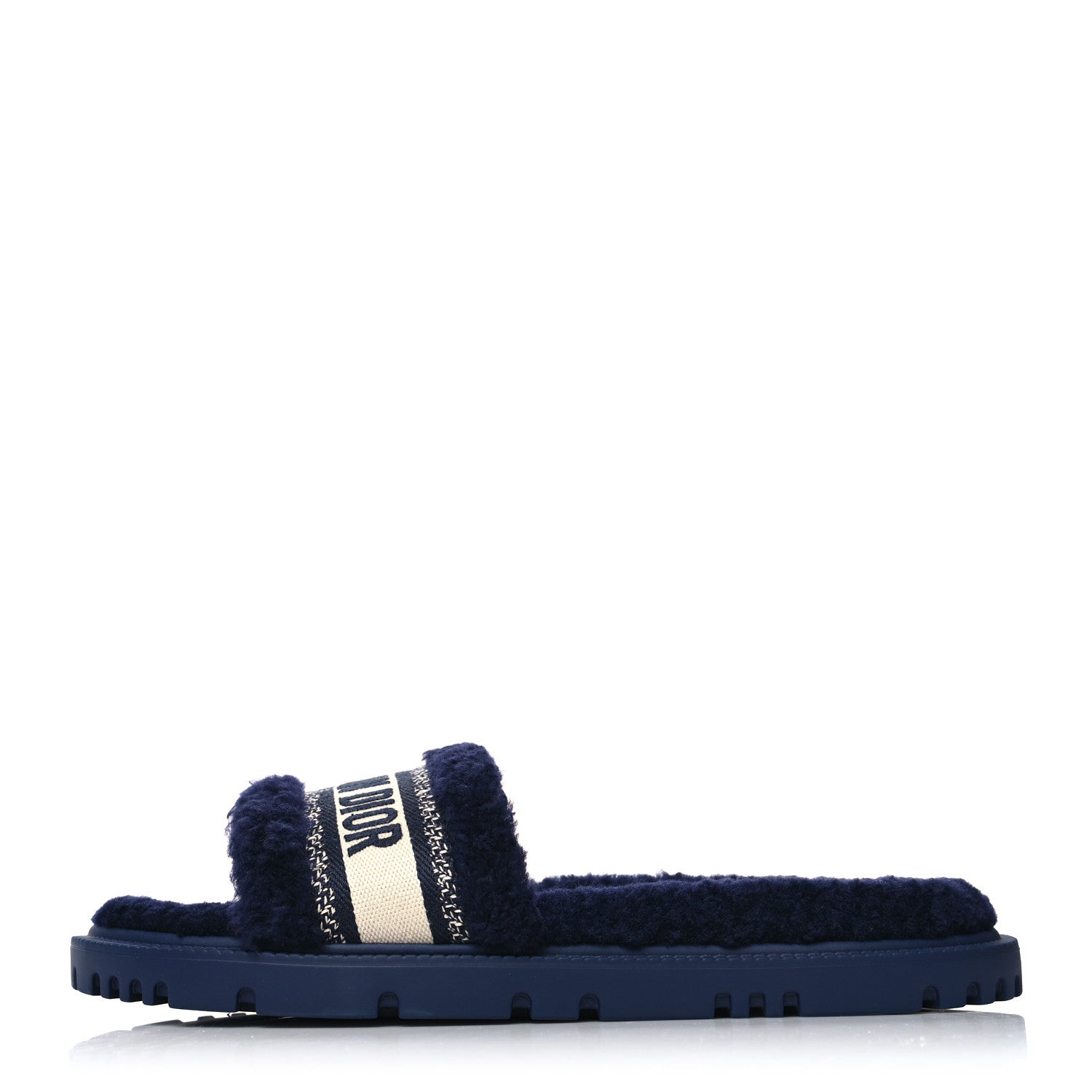 Christian Dior Shearling Canvas Embroidered Dway 10mm Slide Sandals 41 Deep Blue Natural 1 of 7