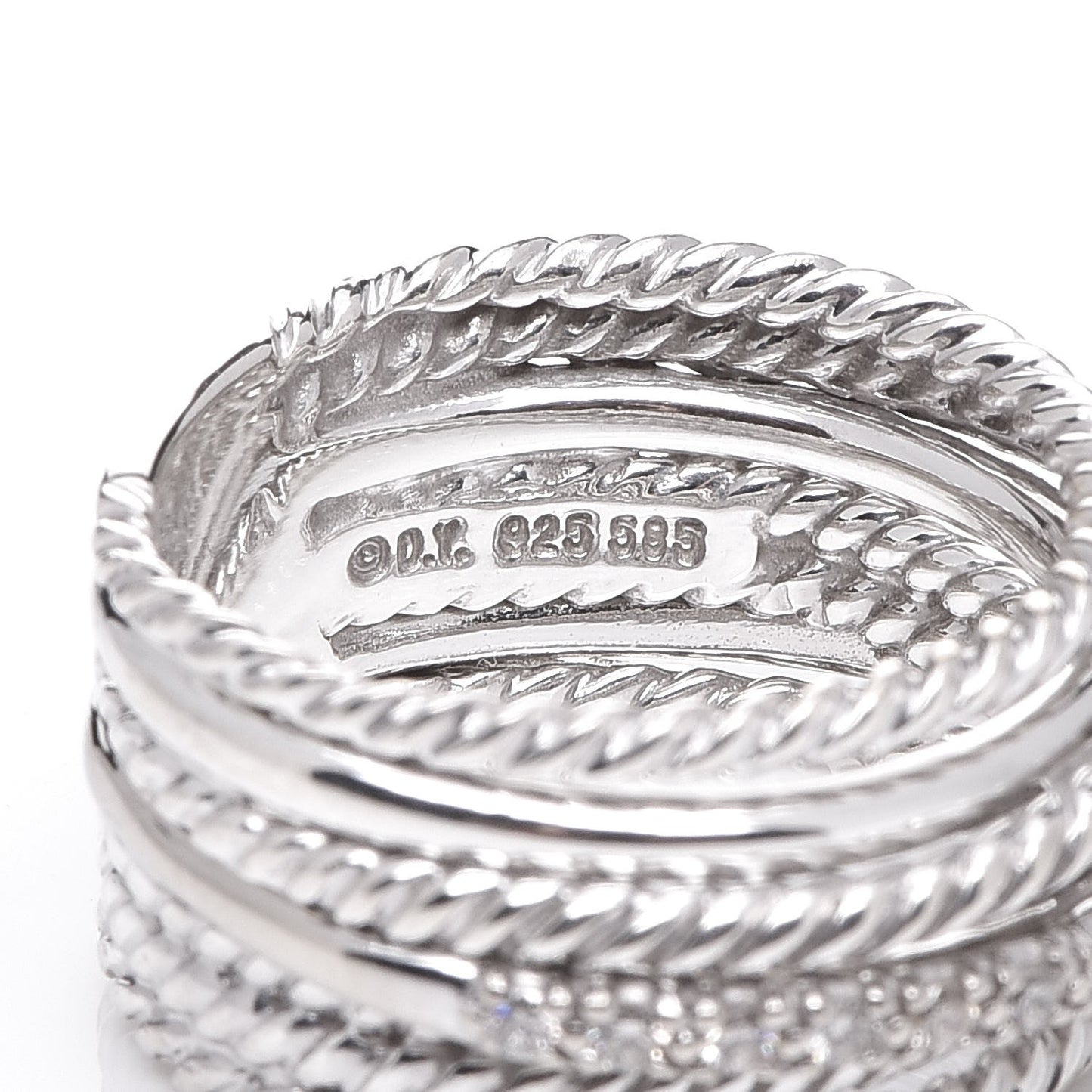 Sterling Silver 14K White Gold Diamond 11mm Wide Crossover Cable Ring 52 6