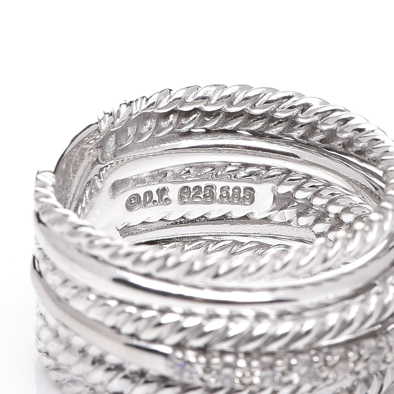 David Yurman Sterling Silver 14K White Gold Diamond 11mm Wide Crossover Cable Ring 52 6 4 of 4