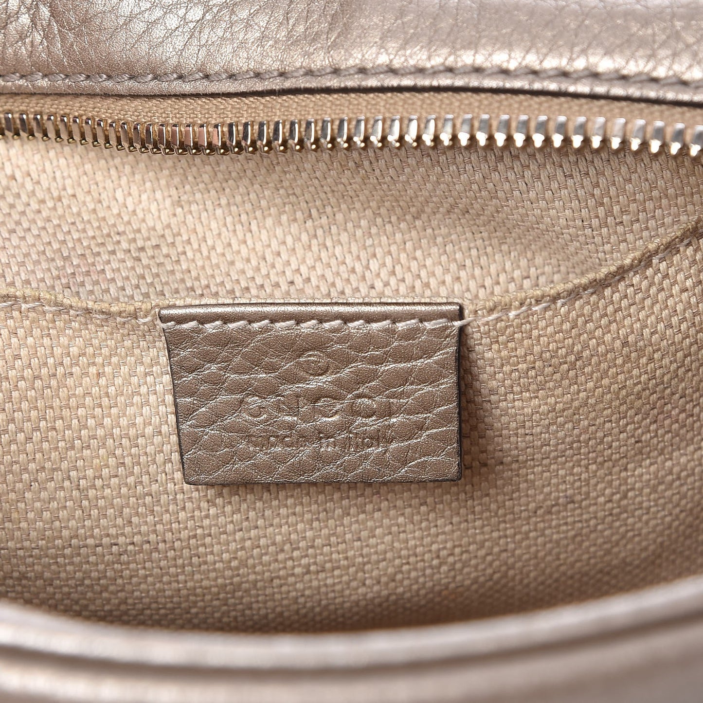 Metallic Pebbled Calfskin Small Soho Disco Bag Golden Beige