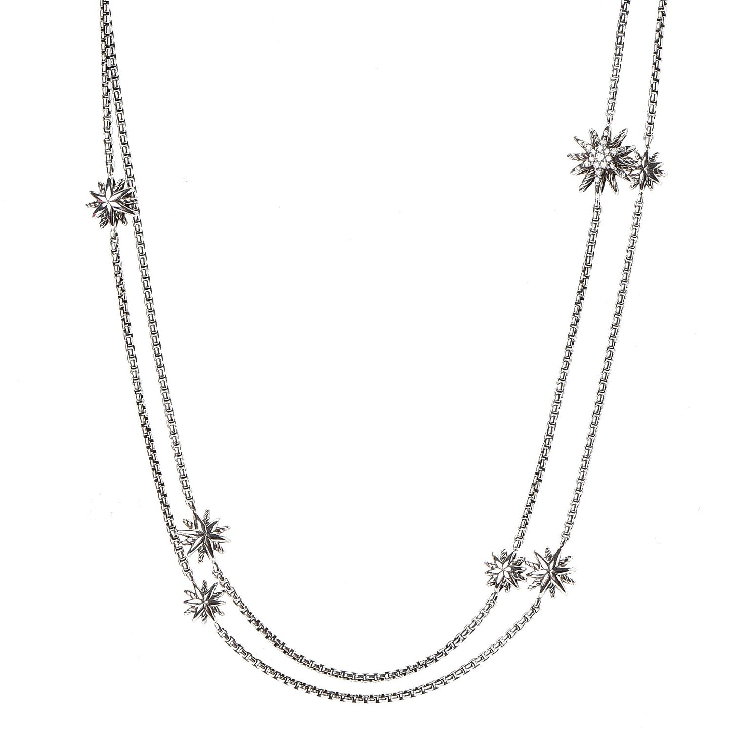 Sterling silver Diamond 10-12mm Starburst Station Necklace