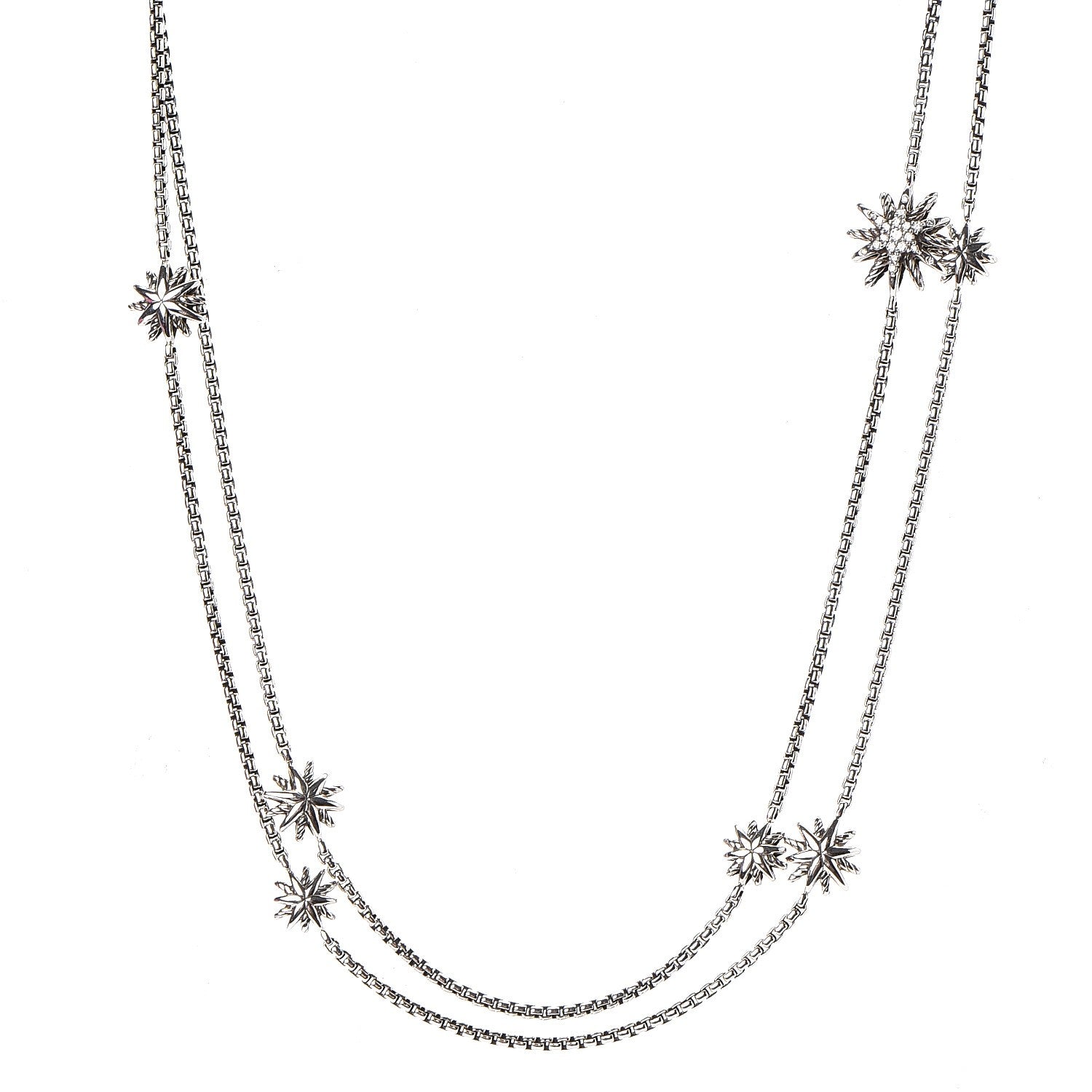 David Yurman Sterling silver Diamond 10-12mm Starburst Station Necklace 1 of 5