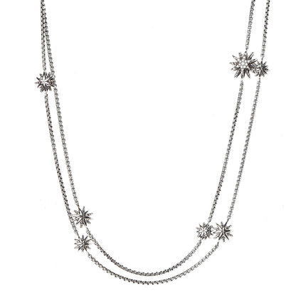 David Yurman Sterling silver Diamond 10-12mm Starburst Station Necklace 1 of 5