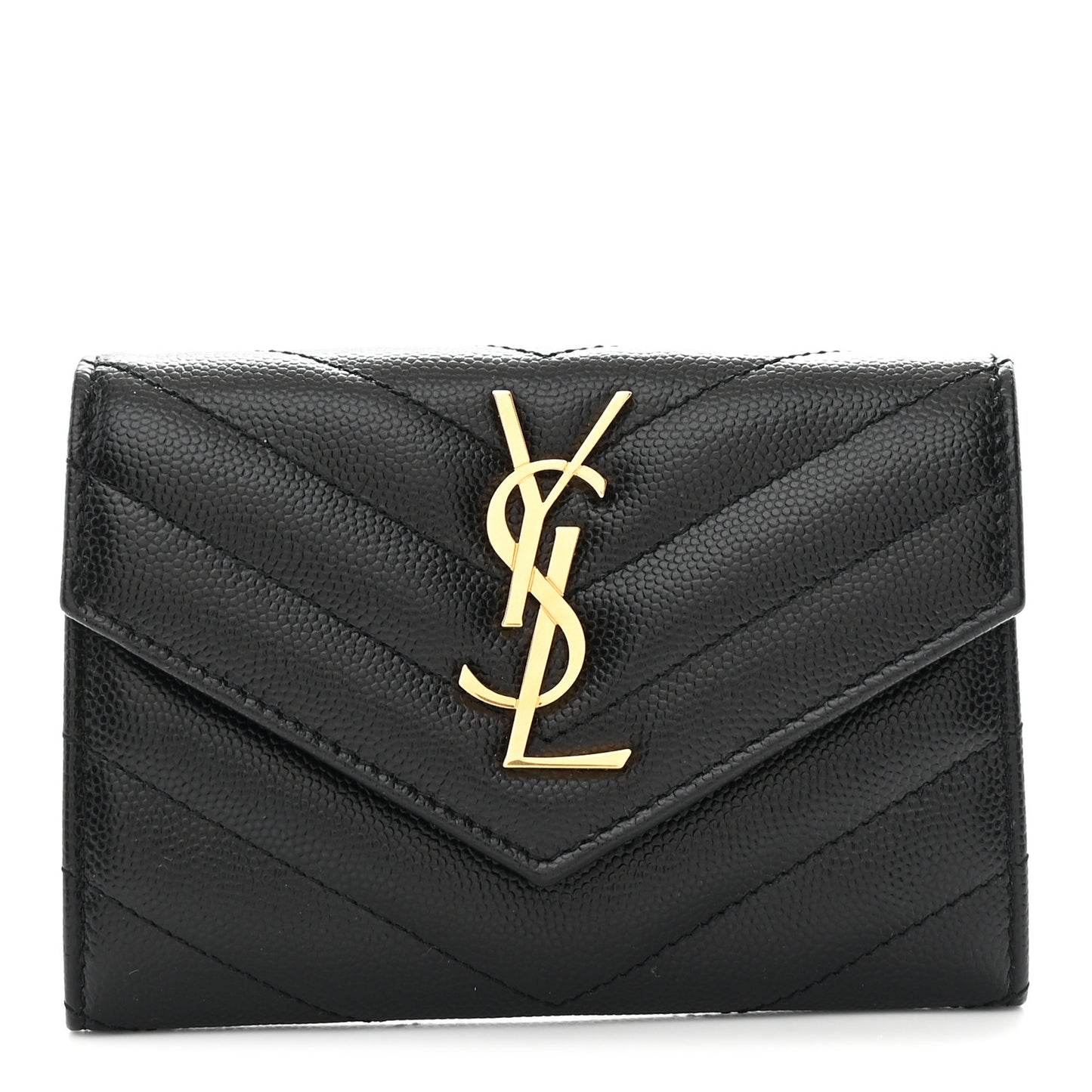Grain De Poudre Matelasse Chevron Small Monogram Envelope Wallet Black