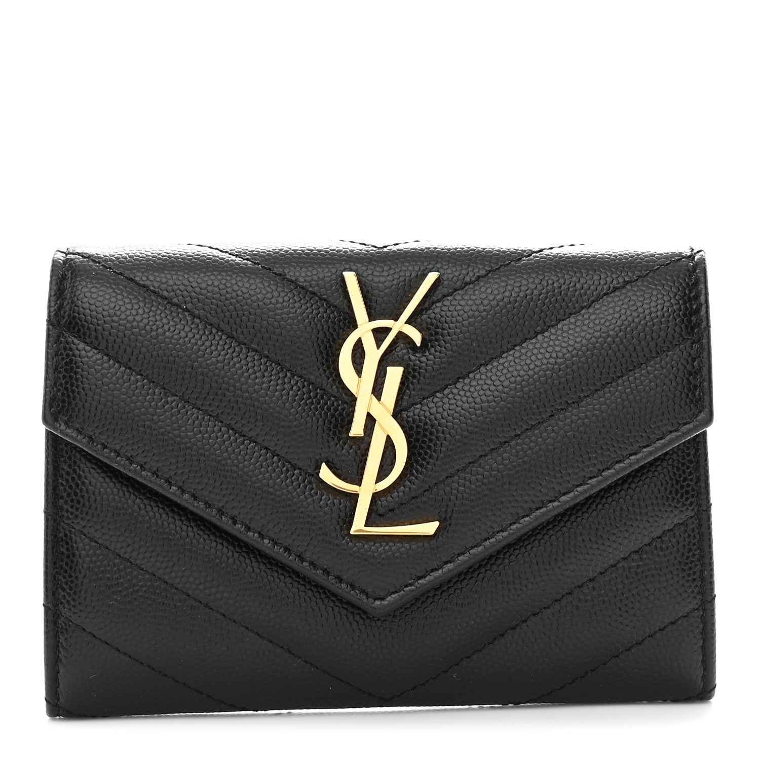 Saint Laurent Grain De Poudre Matelasse Chevron Small Monogram Envelope Wallet Black 1 of 8