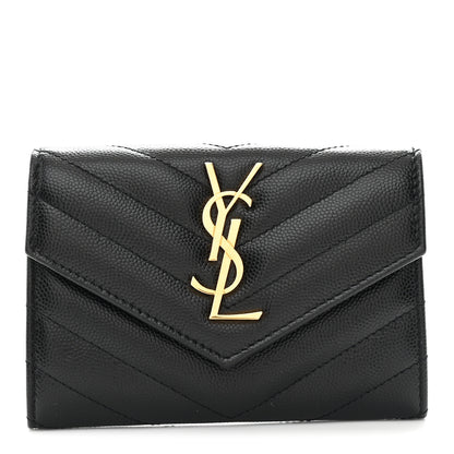 Saint Laurent Grain De Poudre Matelasse Chevron Small Monogram Envelope Wallet Black 1 of 8