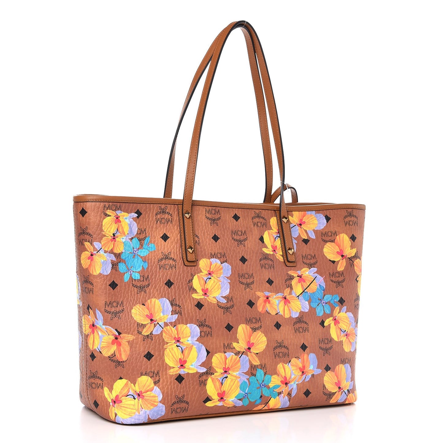 Visetos Medium Anya Essential Flower Print Shopper Tote Cognac