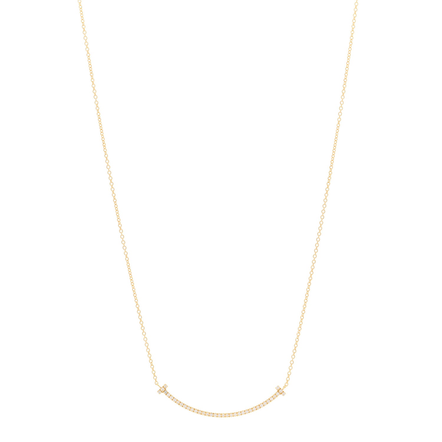 Tiffany 18K Yellow Gold Diamond Small T Smile Pendant Necklace 1 of 4