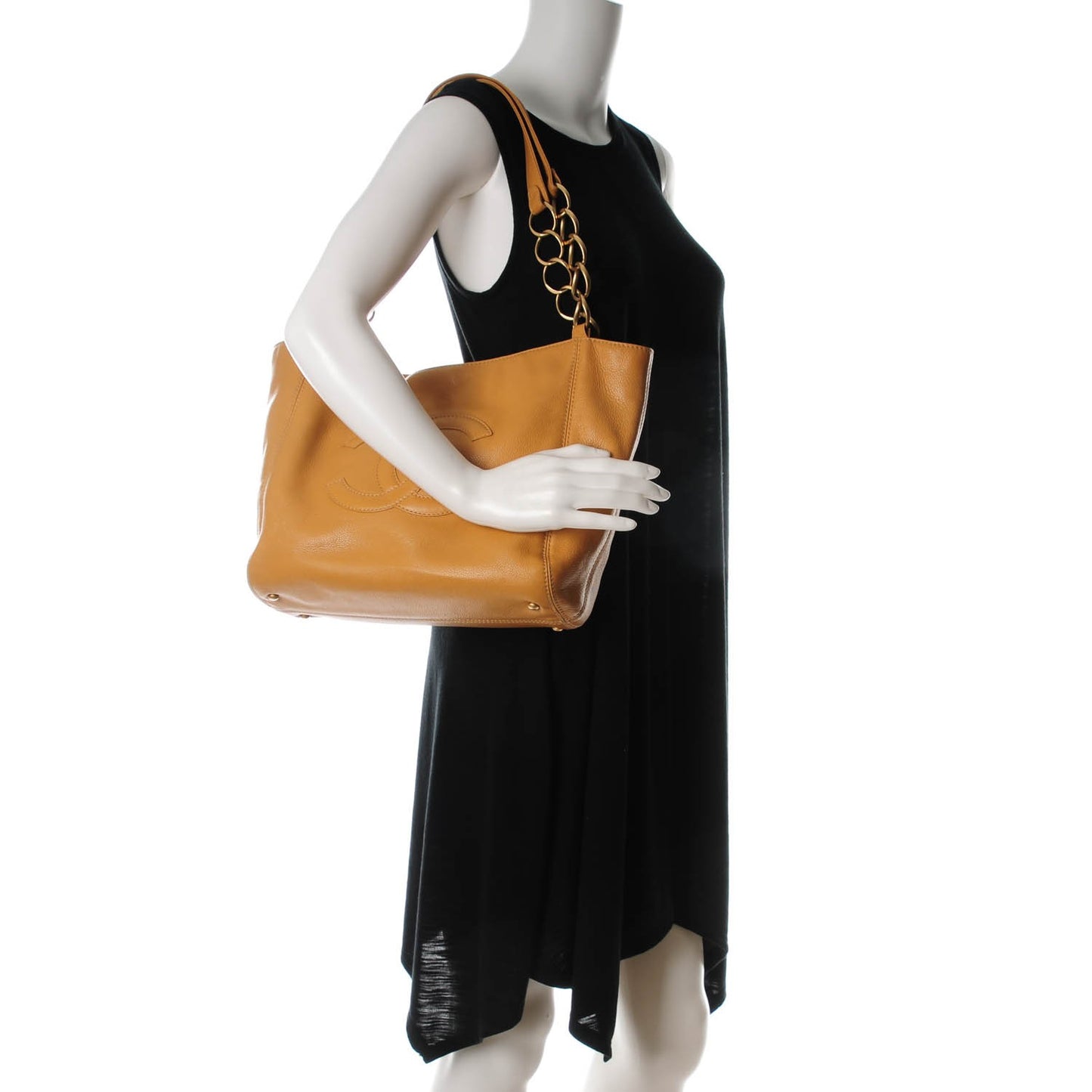 Calfskin CC Shoulder Bag Beige