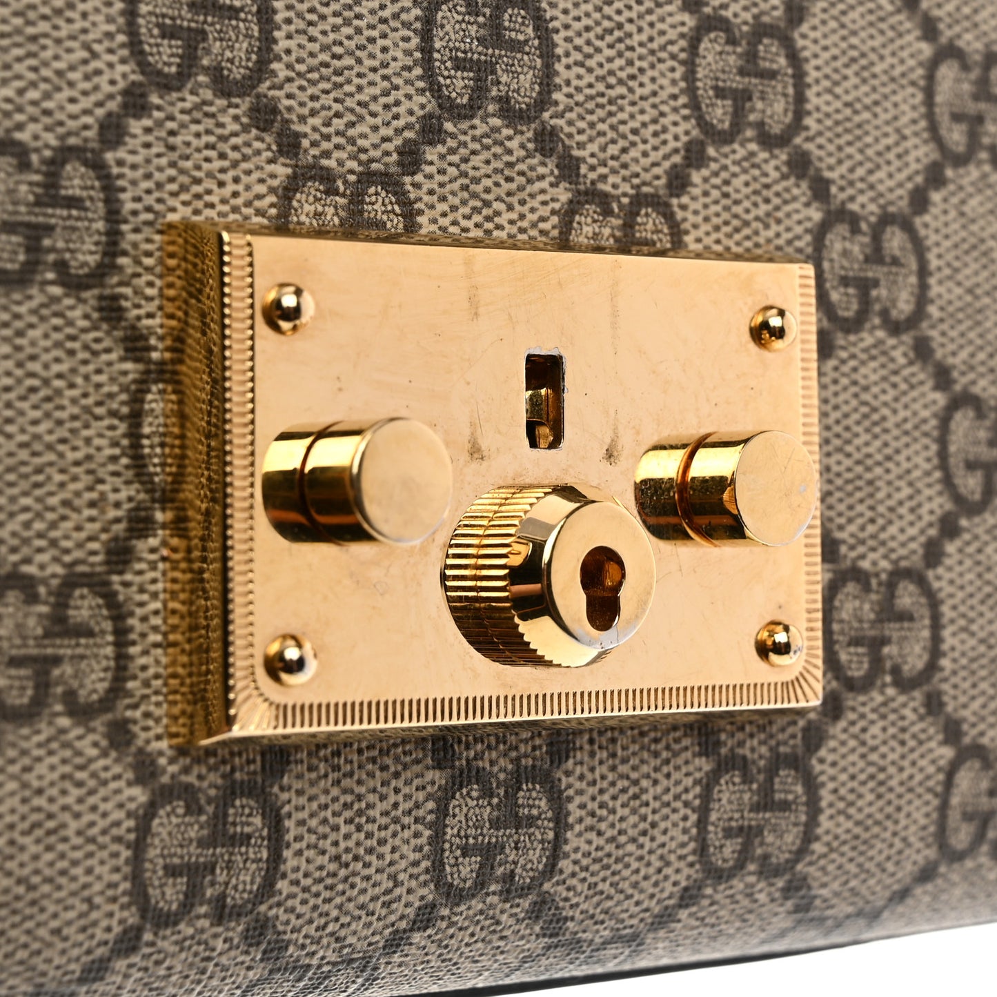 GG Supreme Monogram Calfskin Small Padlock Shoulder Bag Beige Black Cuir