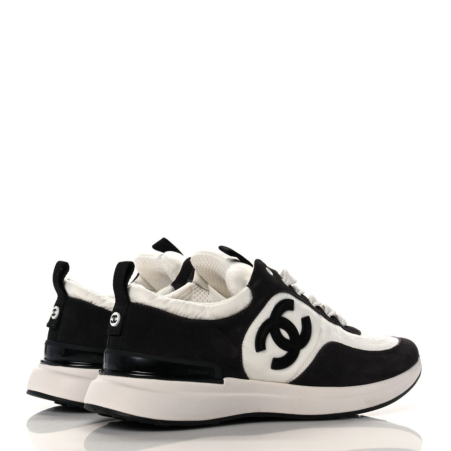 Nylon Suede Calfskin CC Sneakers 38.5 White Dark Grey