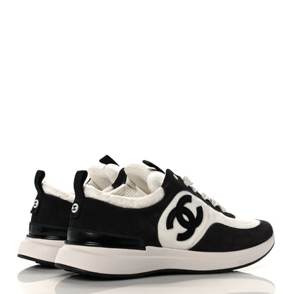 Chanel Nylon Suede Calfskin CC Sneakers 38.5 White Dark Grey 4 of 8