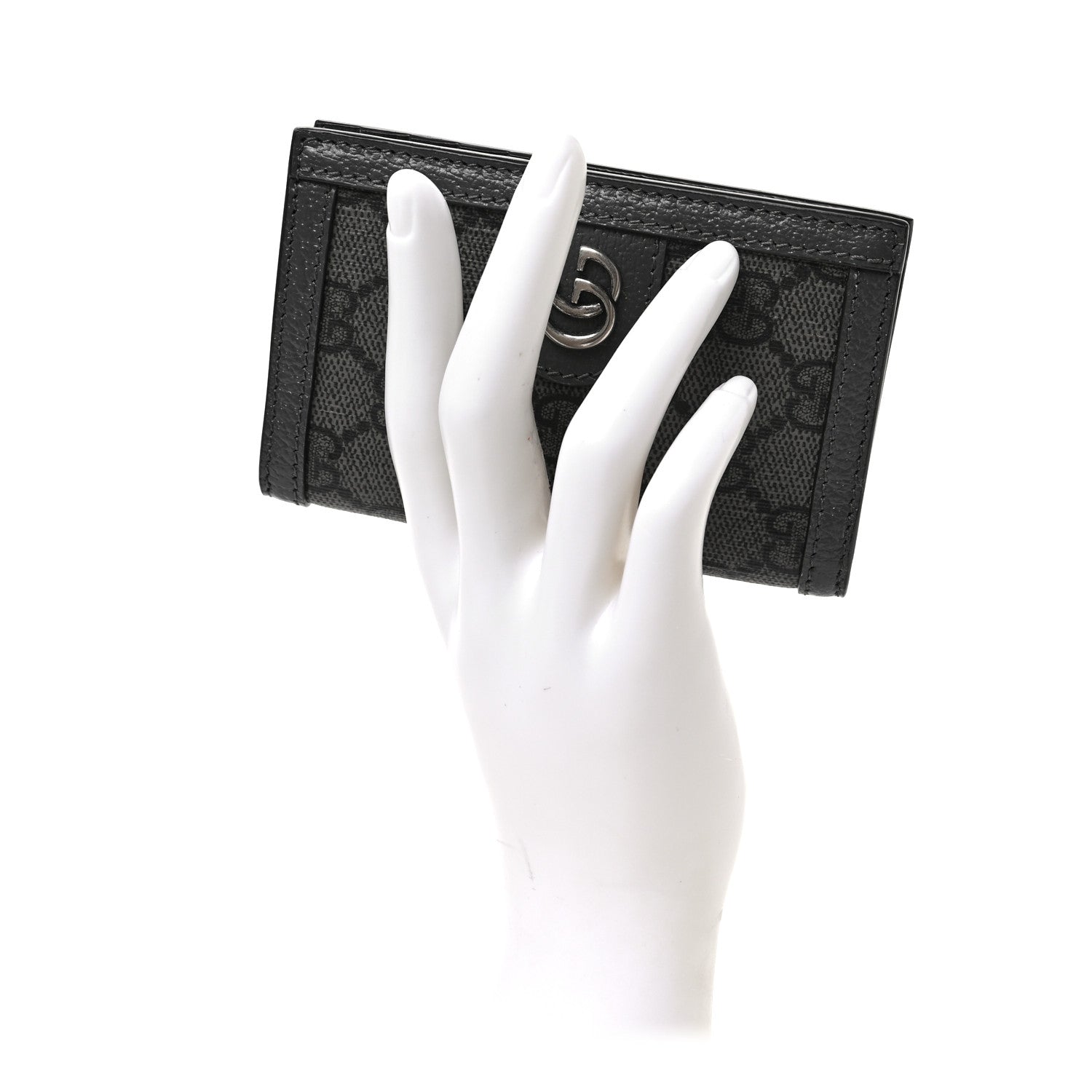 Gucci GG Supreme Monogram Textured Dollar Calfskin Ophidia Card Case Grey Black Graphite Grey 2 of 6