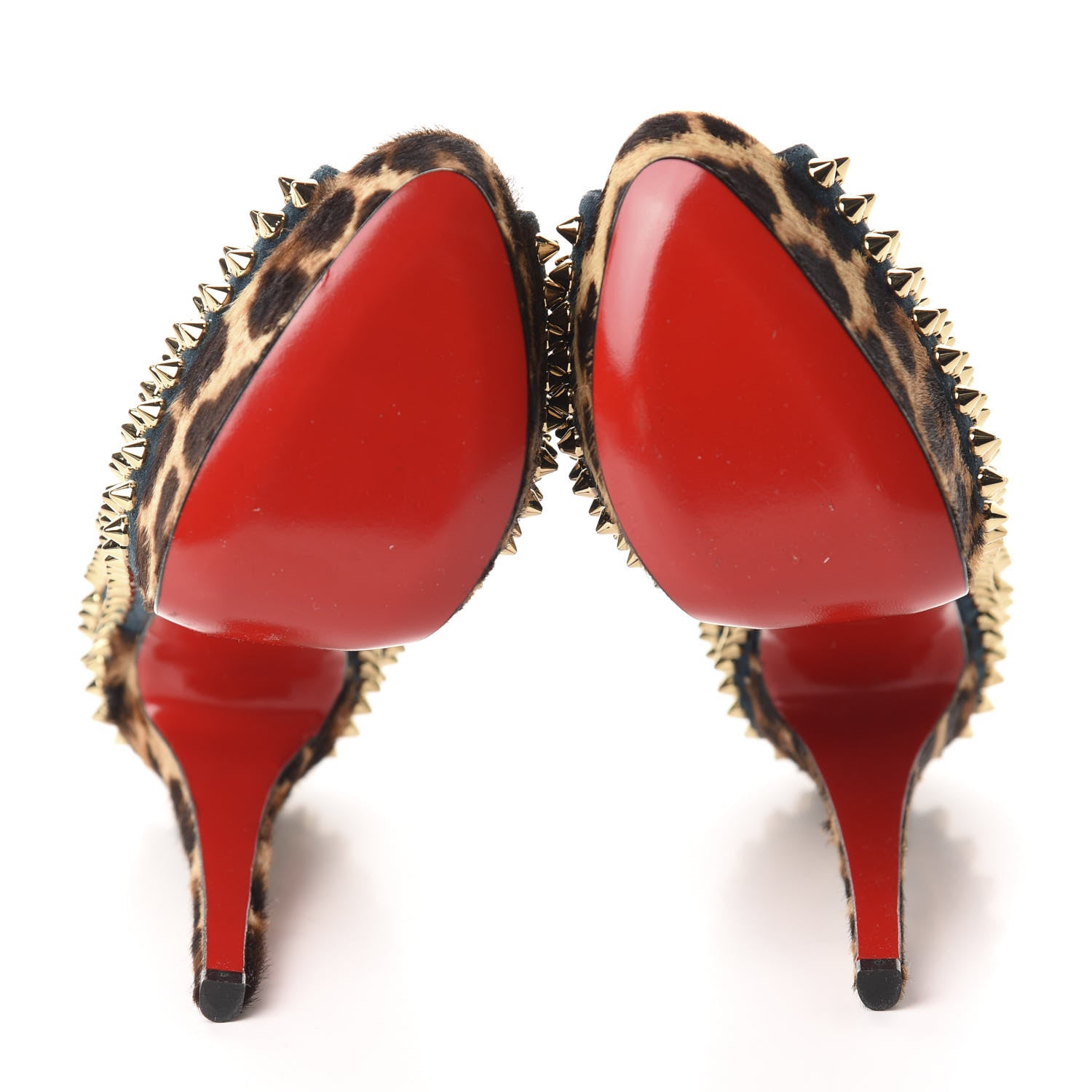 Christian Louboutin Veau Velours Calf Hair Leopard Lady Peep Spikes VIP 150 Pumps 36.5 Blue Khol Bronze 6 of 9