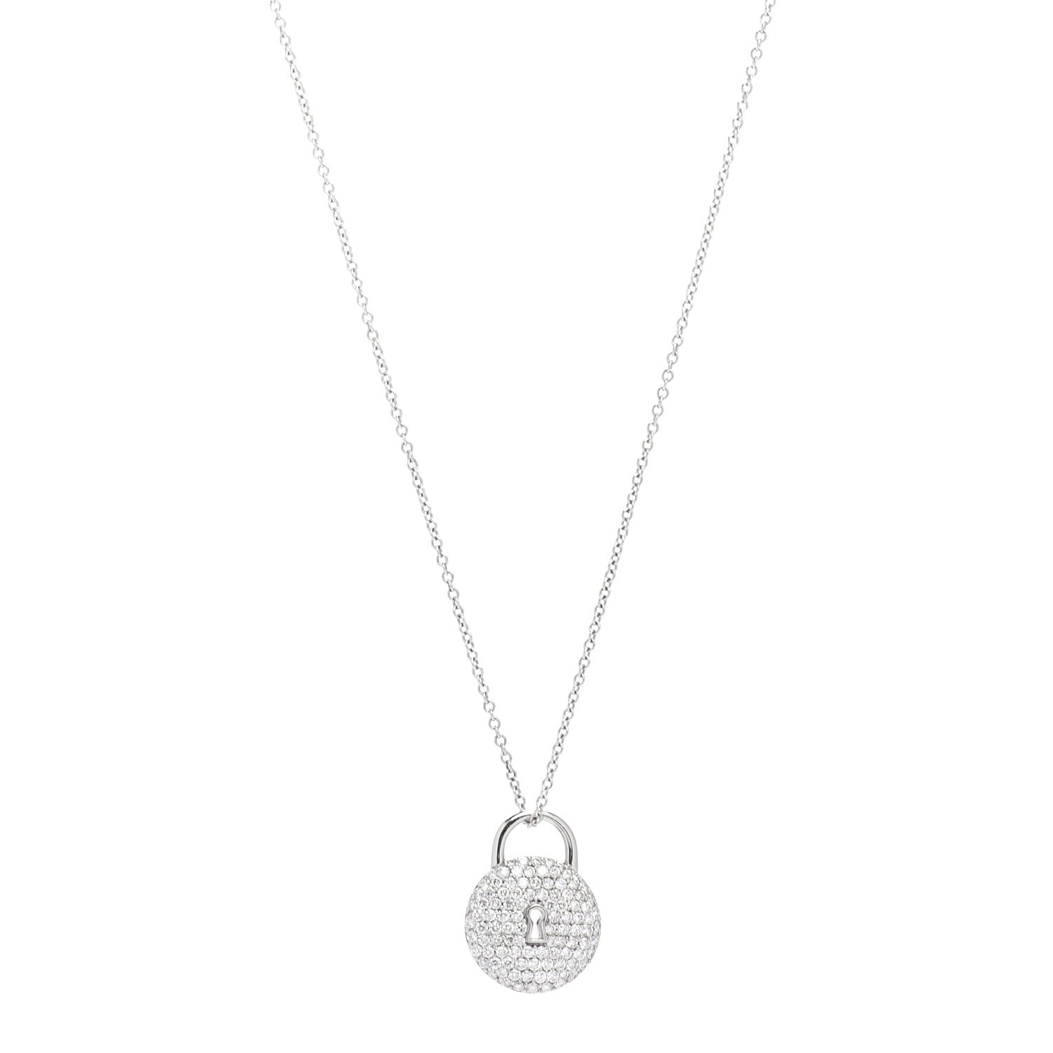 Tiffany Platinum Diamond Round Lock Pendant Necklace 1 of 4