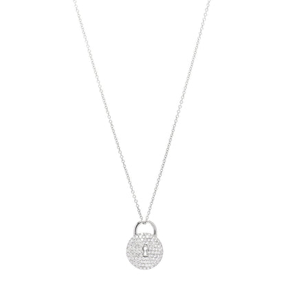 Tiffany Platinum Diamond Round Lock Pendant Necklace 1 of 4