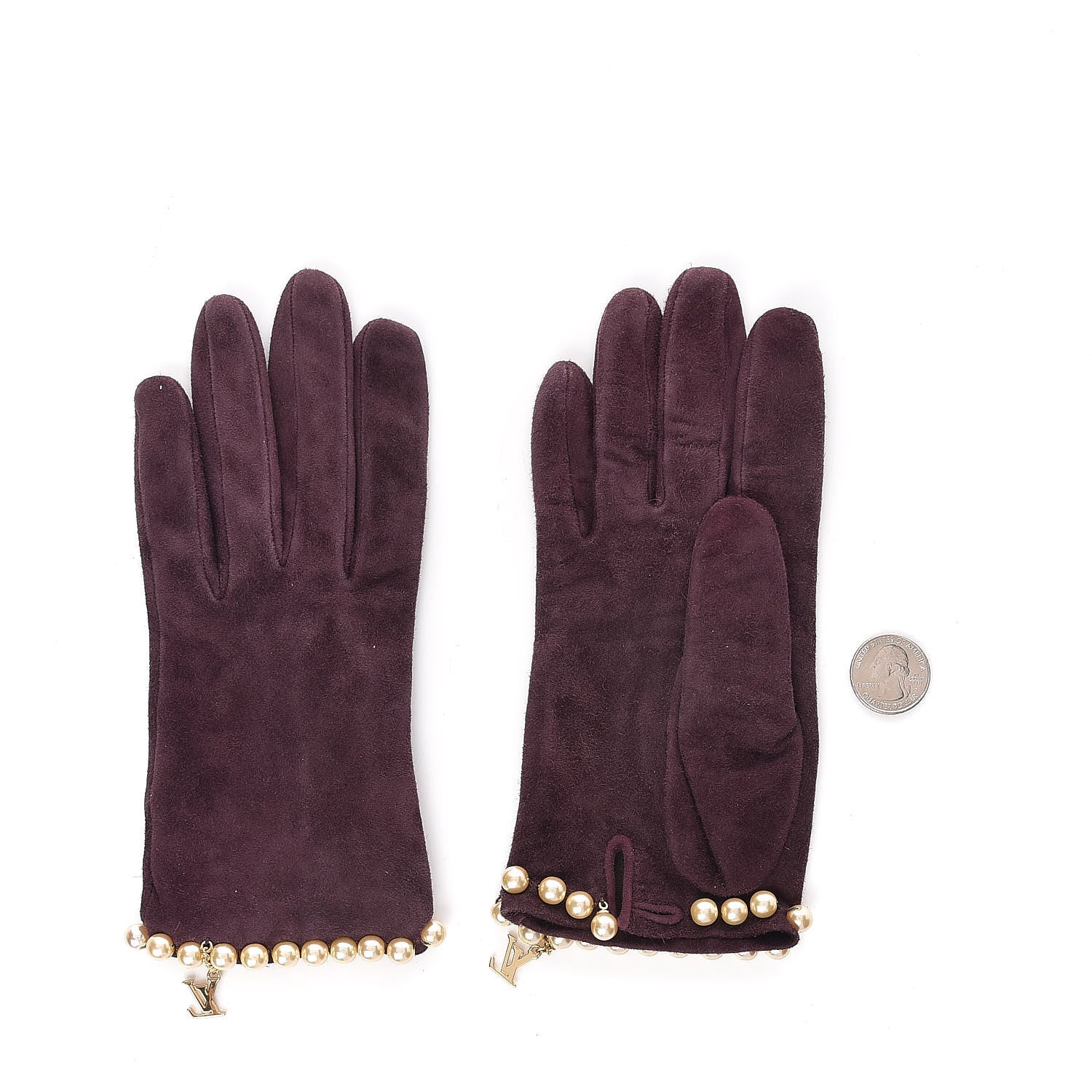 Louis Vuitton Suede Pearl Gloves M Bordeaux 2 of 3