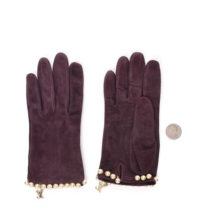 Louis Vuitton Suede Pearl Gloves M Bordeaux 2 of 3