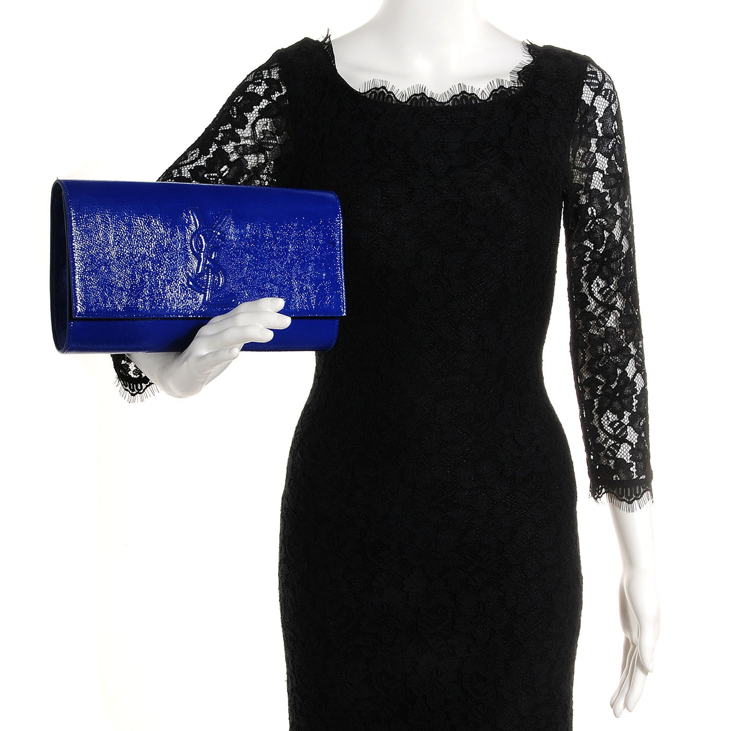 Textured Patent Belle De Jour Clutch Large Royal Blue