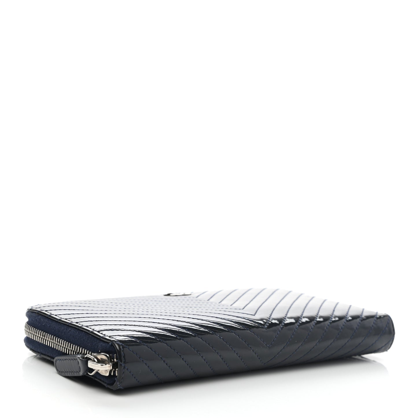 Patent Chevron Zip Around Wallet Blue