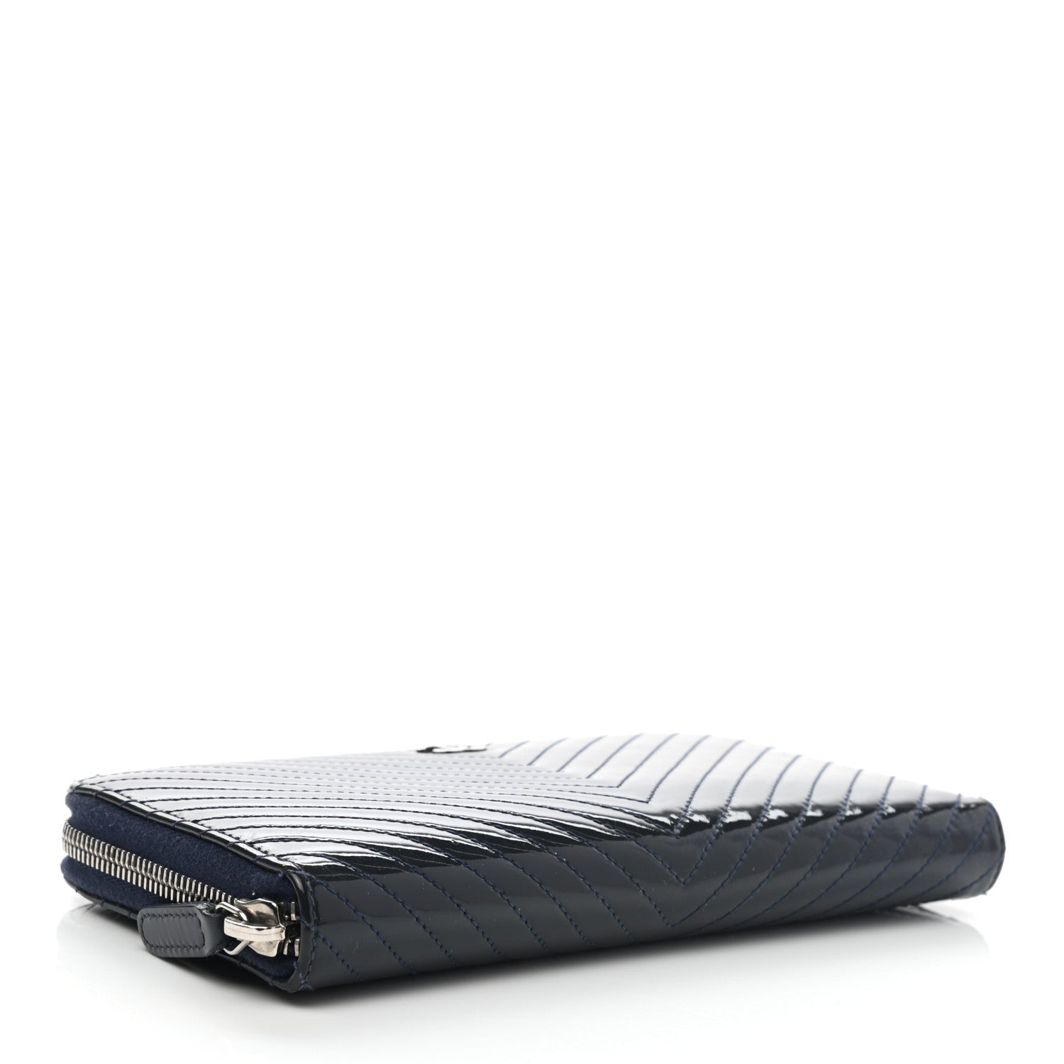Chanel Patent Chevron Zip Around Wallet Blue 4 of 10