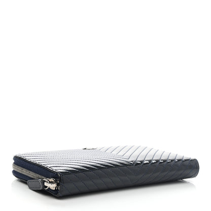 Chanel Patent Chevron Zip Around Wallet Blue 4 of 10