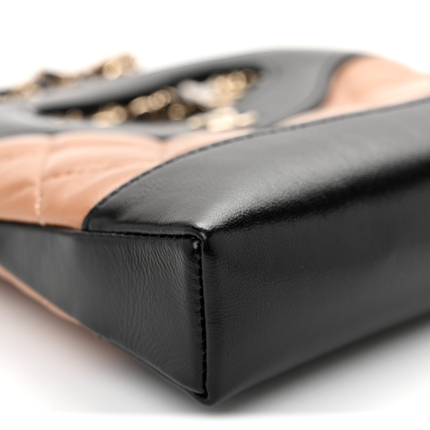 Shiny Crumpled Calfskin Quilted Nano 31 Shopping Bag Dark Beige Black Dark Beige Black