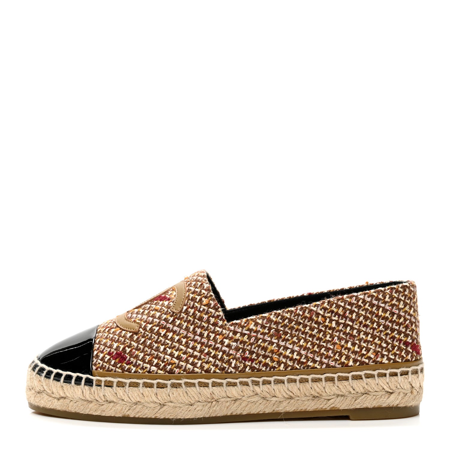Chanel Tweed Patent CC Espadrilles 38 Beige Black Multicolor 1 of 10