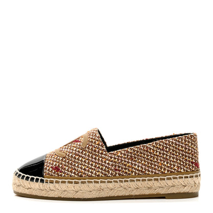 Chanel Tweed Patent CC Espadrilles 38 Beige Black Multicolor 1 of 10