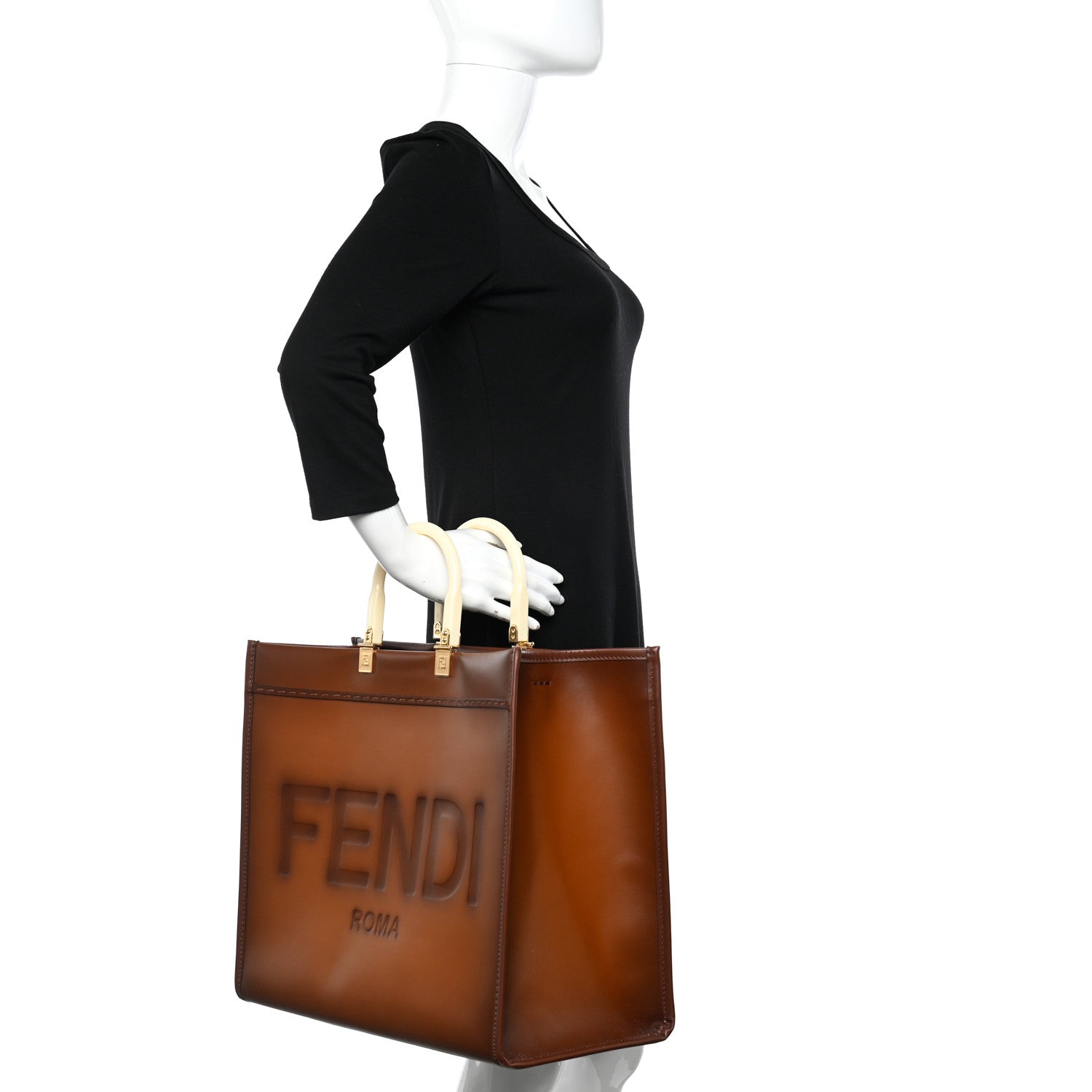 Fendi Vitello King Tamponato Large Fendi Sunshine Shopper Tote Cuoio 2 of 9